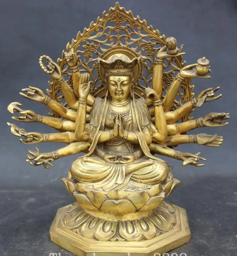 

11" Tibet Buddhism Lotus Seat 18 Hands Maha Cundi Mother Buddha Statue