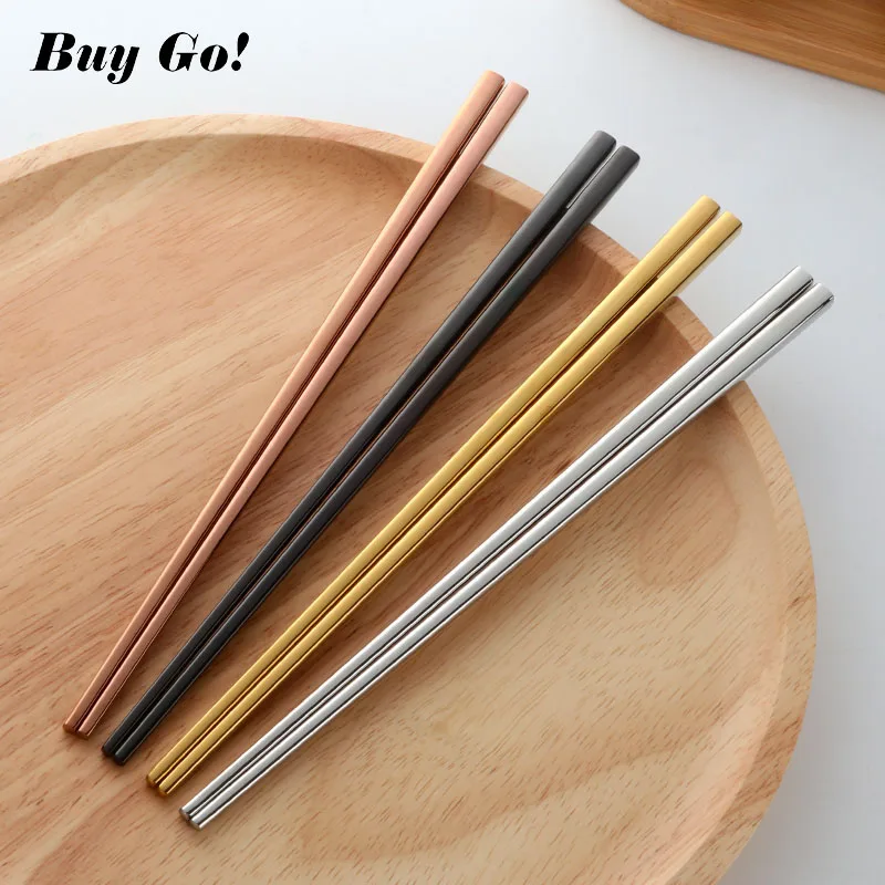 

1 pair Sushi Chopsticks 304 stainless steel Food Grade Square Chinese Silver Metal Chopstick Reusable Chop Stick Kitchen Tools