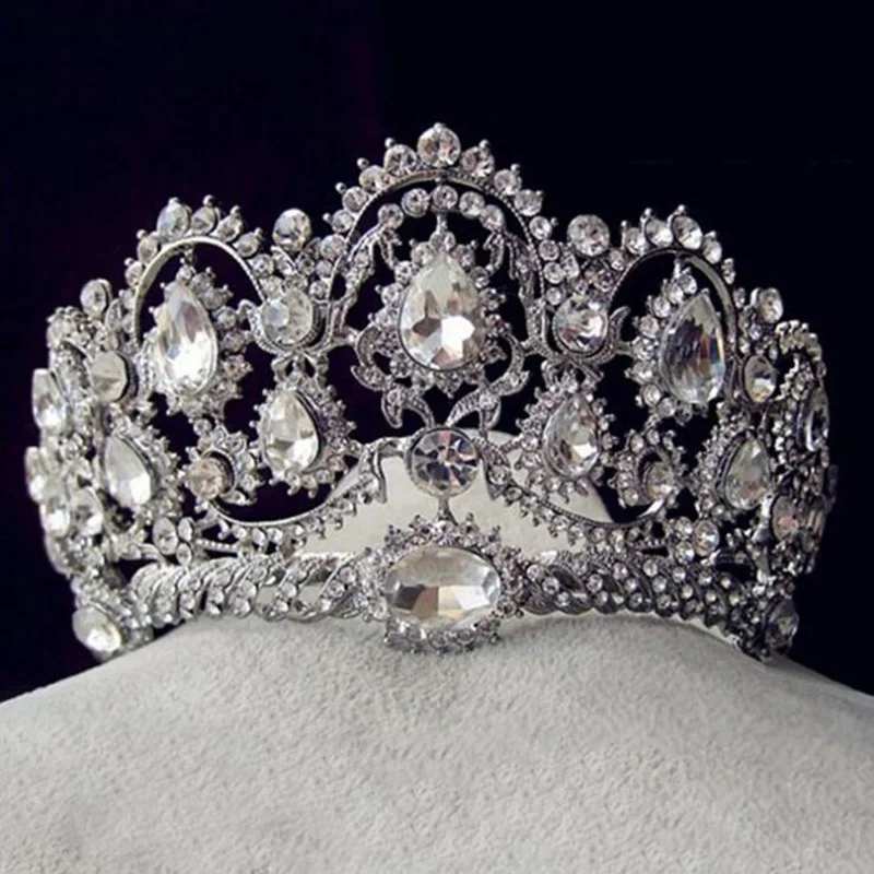 

European Vintage Tiaras Silver Bridal Jewelry Quinceanera Rhinestone Crystal Crowns Pageant Wedding Hair Accessories For Brides