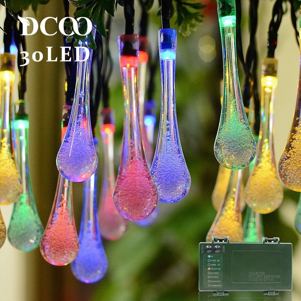 

Dcoo String Lights Battery Operated Timer Water Drop 30 LED Fairy Outdoor Lighting Party Garden Wedding String Lights