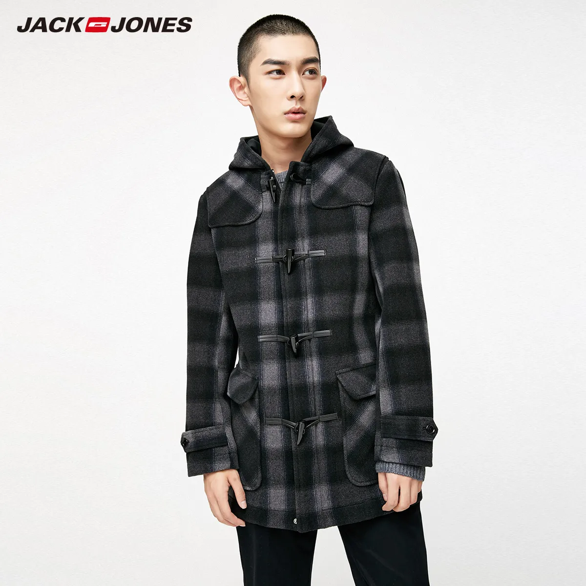 

JackJones Autumn men's wool blend hooded casual long coat 218327516