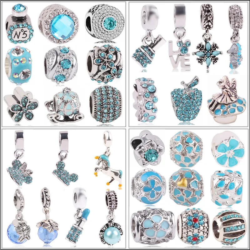 

Silver Color Beads Star & Moon Charm With Blue Sky Fits Original Pandora Charms Bracelets DIY Jewelry Women Wholesale For Gift