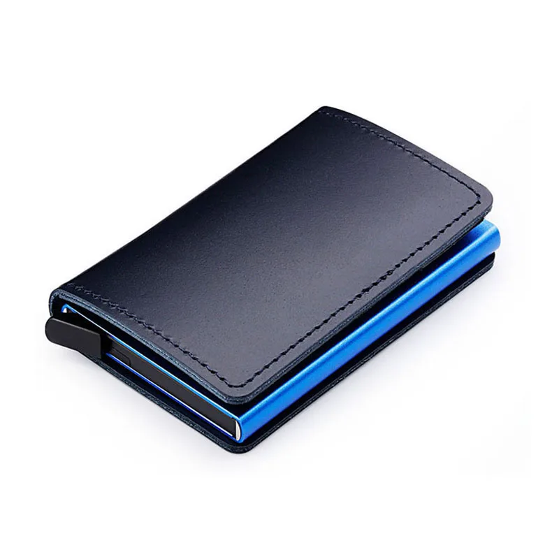 

Aluminum Business ID Card Holder Slim Card Case Anti RFID Mini Wallet for Men 100% Genuine Leather Bank Card Case