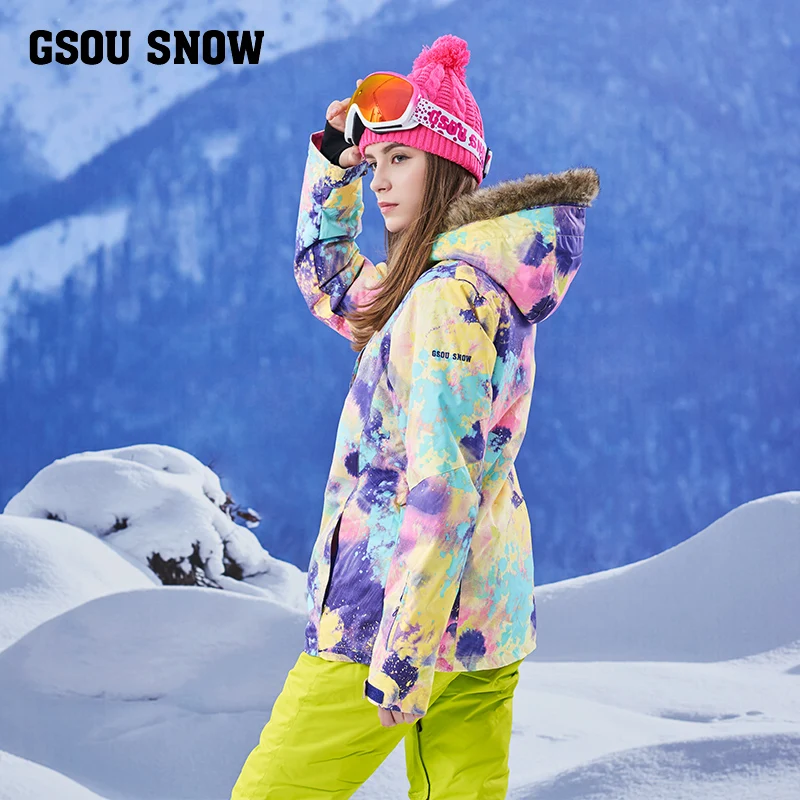 Новый лыжный костюм Gsou snow с одним и двойным воротником теплый ветрозащитный