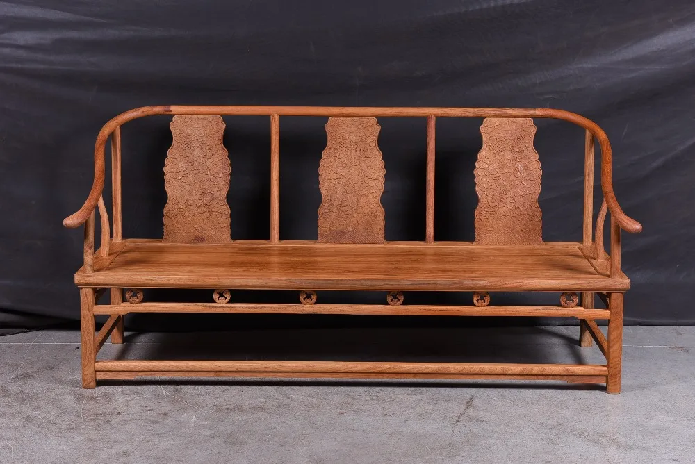 3 Seat Sofa Bed Chinese Royal Rosewood Furniture Living Drawing Room Solid Wood Chaise Lounge Red Sandalwood Studio Couch Retro