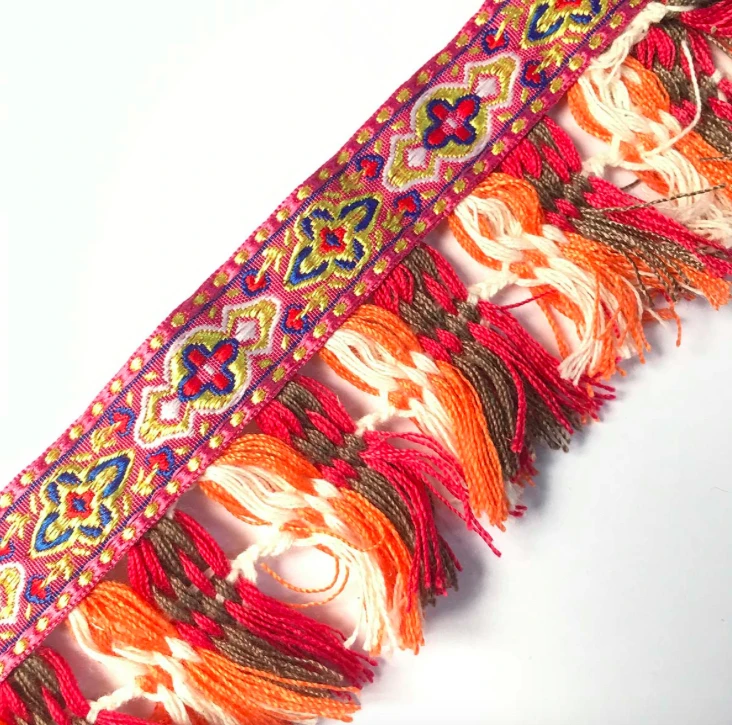 embroidery ethnic jacquard webbing woven tape cluny lace tassel fringe