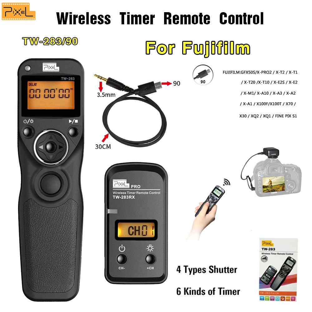 

Pixel TW-283/90 Wireless Timer Remote Control For Fujifilm GFX50S X-PRO2/X-T2/X-T1/X-T20/X-T10/X-E2S/X-E2/X-M1/X-A10/X-A3/X-A2