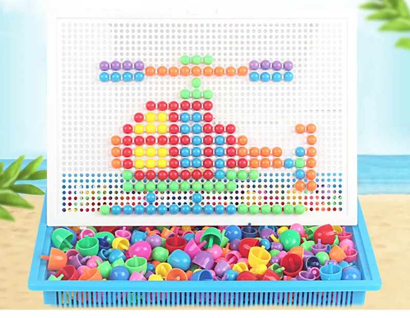 296/592pcs Children Composite Intellectual Toys Educational Mushroom Nail Kit Toys For Kids Gifts DIY Mosaic Picture Puzzle Toys