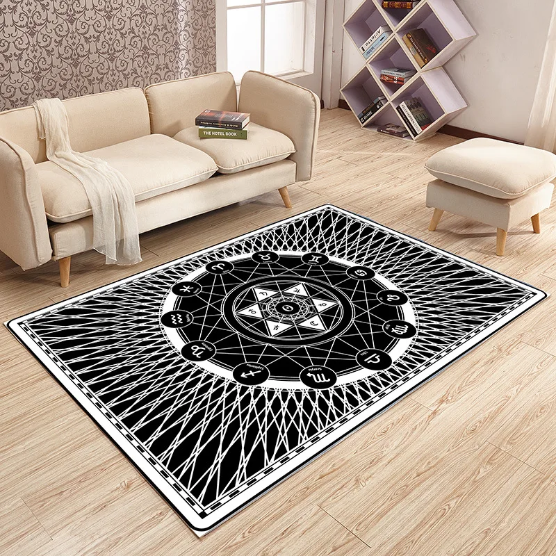 

Modern Metal Black Geometric Carpet Living Room Bedroom Family Carpet Japanese and Korean Style Cloakroom Fashion Decorative Mat