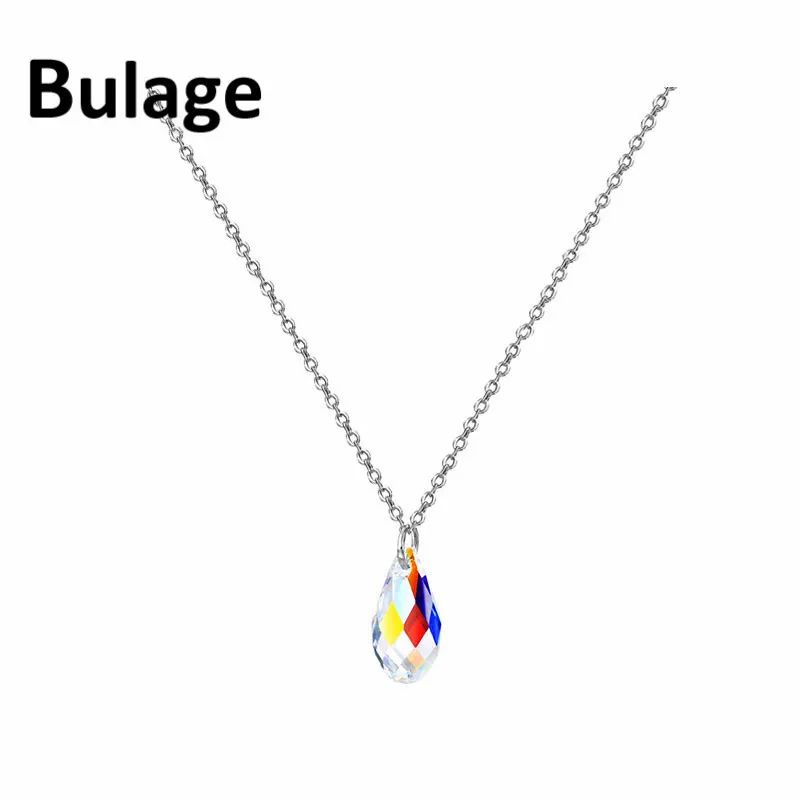 

Bulage Simple Beautiful Drop Shape Pendant Necklaces Crystals From SWAROVSKI Silver Color Mini Waterdrop Collare For Women