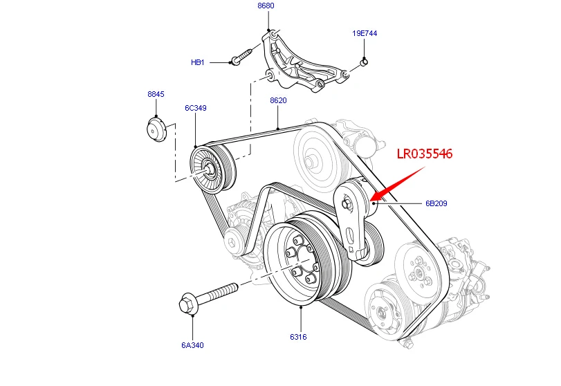 Lr035546 lr010756 Авто основной Приводной Ремень натяжной шкив с болтом для Land Range Rover Sport