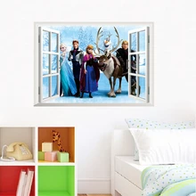 Cartoon Olaf Sven Kristoff Hans Anna Elsa 3D Venster Bevroren Muurstickers Home Decoratie Anime Film Muurschilderingen Kinderkamer decals(China)