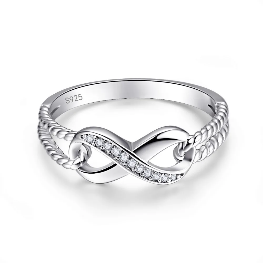 BONLAVIE Top Popular Personality 925 Sterling Silver Ring Twisted Infinity Symbol Crystal Finger Ring Women Wedding Accessories