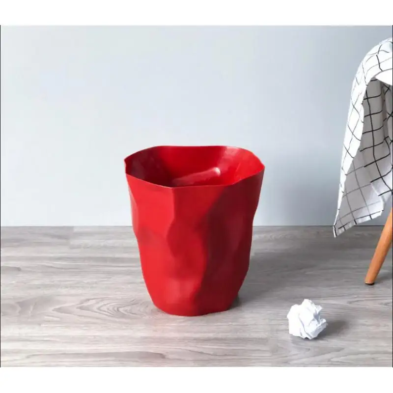 2pcs Unique Wrinkle Waste Bin Office Basket Trash Can Dustbin Red & White