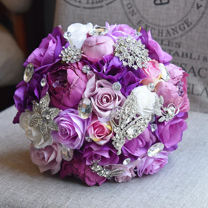

Crystal Bouquet De Mariage Bridesmaid Bouquet Wedding Bouquet For Brides Purple Flower Bouquet For Wedding Wedding Accessories
