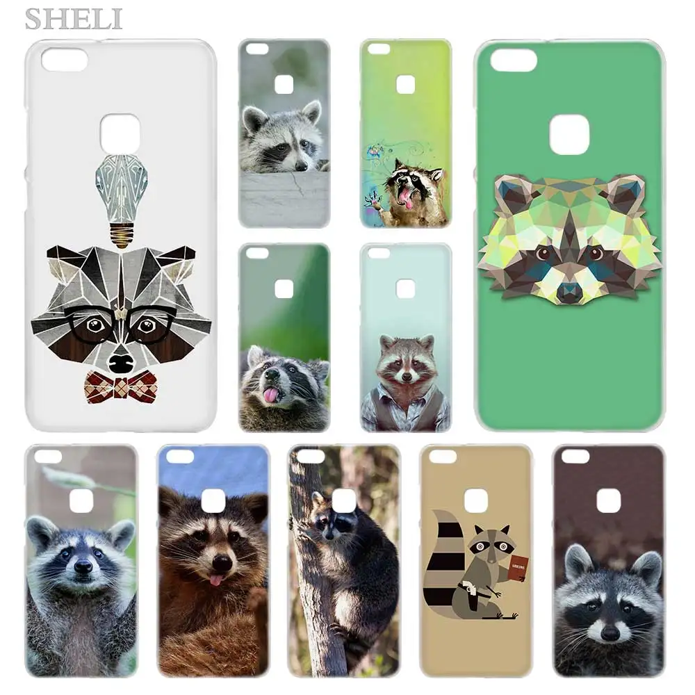 

SHELI Geometric Raccoon Zoo Transparent Hard Phone case cover for Huawei P8 P9 P10 P20 Lite 2017 Plus Pro Mate 10