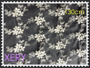 

Free Shipping Cotton embroidery flower Jacquard Lace Fabric,130cm Width,white color,XERY509ak