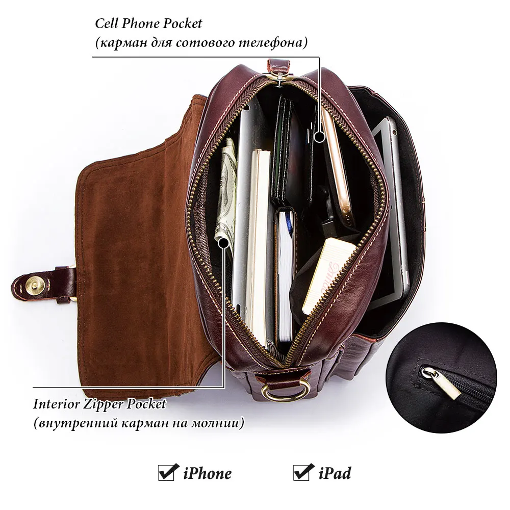 KAVIS 100% Genuine Leather Messenger Bags Men High Quality Handbag Bolsas Travel Brand Design Crossbody Shoulder Bag For Clutch