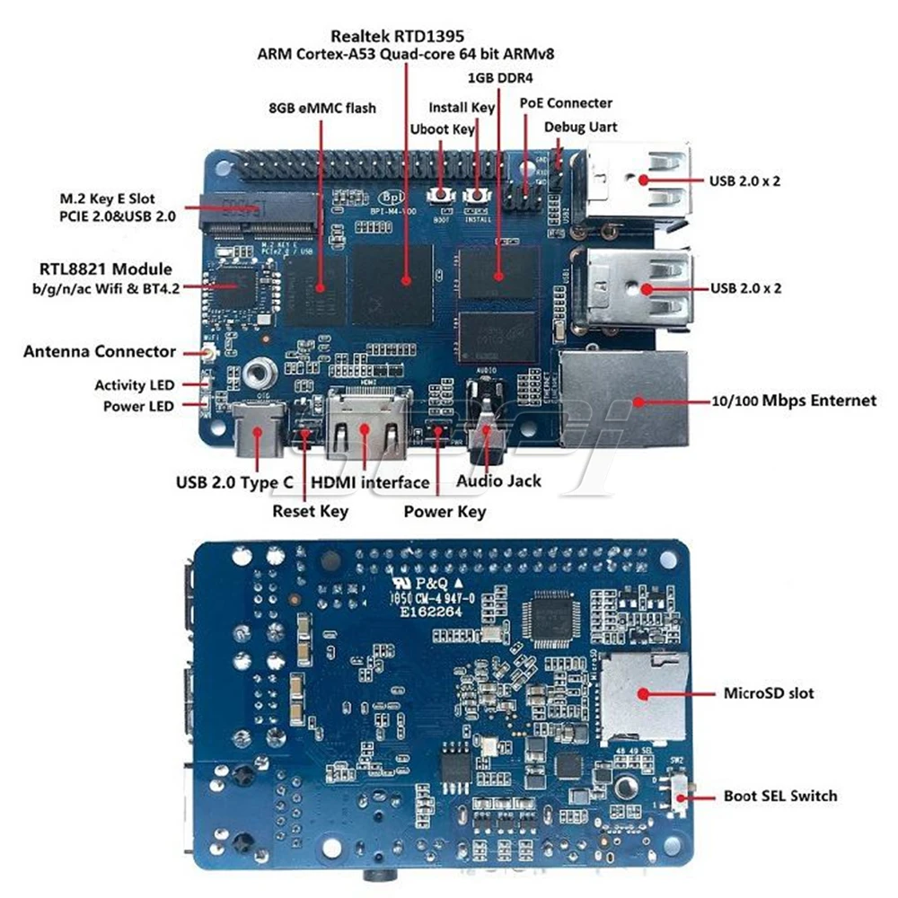 Новинка! BPI-M4 Banana Pi M4 Realtek RTD1395 ARM 64 бит плата четырехъядерный A53 мини одноплатный компьютер