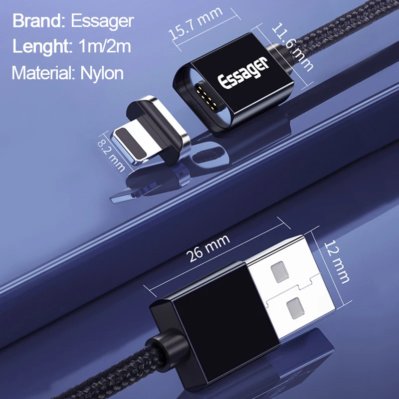 Магнитный usb-кабель Essager для iPhone XS Max XR X 8 7 6 S 5S SE магнитное зарядное устройство для зарядки и передачи данных usb-кабель для зарядки