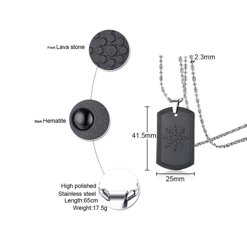 Нержавеющая сталь гематит Dog Tag вулканическая лава круглый био скалярный кулон квантовой энергии ожерелье с бесплатной цепочкой