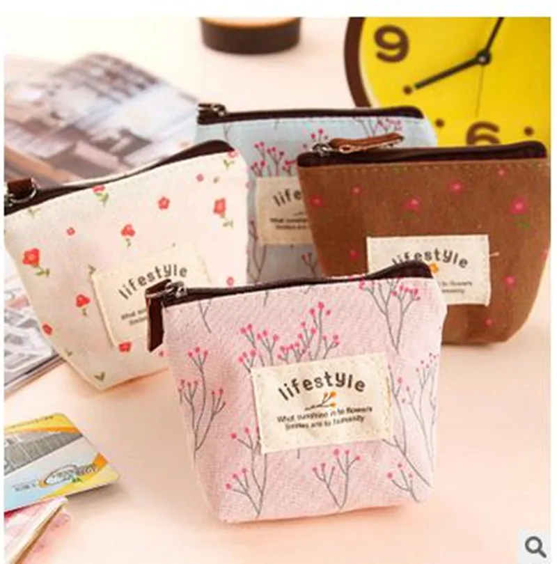 

SHUJIN Coin Purse Woman Small Floral canvas Purse Zip Wallet Lady Coin Case Bag Handbag Key card Holder bag porte monnaie