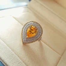 Роскошный с желтой грушей 925 пробы Серебряное обручальное кольцо для женщин, девушек, Подарок на годовщину, ювелирное изделие, опт moonso R5087