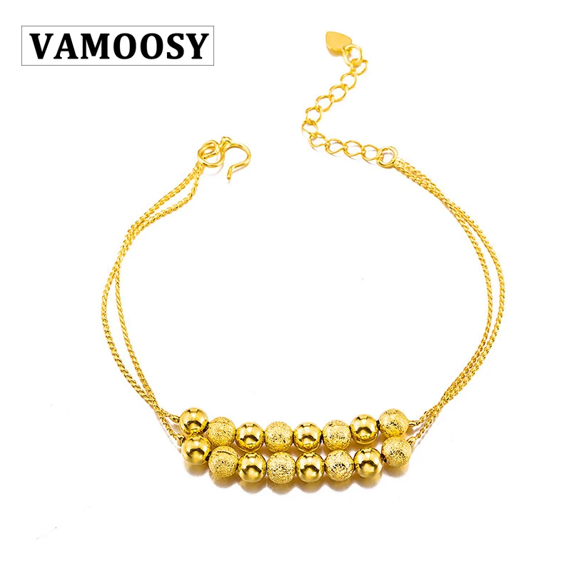 VAMOOSY BOHO Lucky двойная цепь браслеты с подвесками и К 24 К золото Цвет Модный браслет с бусинами Свадебные медь украшения для женщин