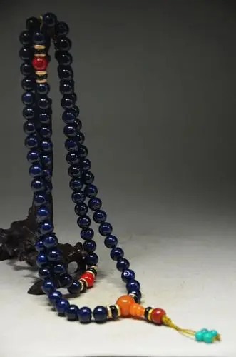 

1673 Real Natural round blue Lapis Lazuli Beads Necklace