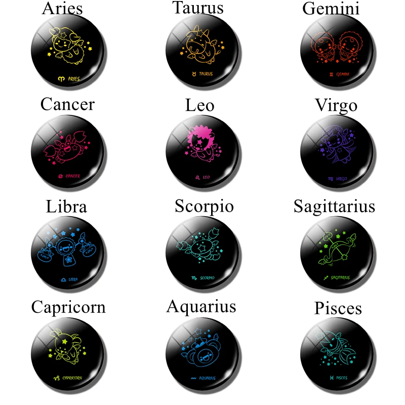 

12 Horoscope Lovely Constellations Zodiac Sign 25mm Round Glass Dome Jewelry Making Necklace Friend Lover Birthday Gift 5PCS/SET