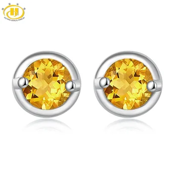 

Hutang Women's Stud Earrings Natural Yellow Gemstone Citrine Solid 925 Sterling Silver Earrings Fine Elegant Jewelry for Gift