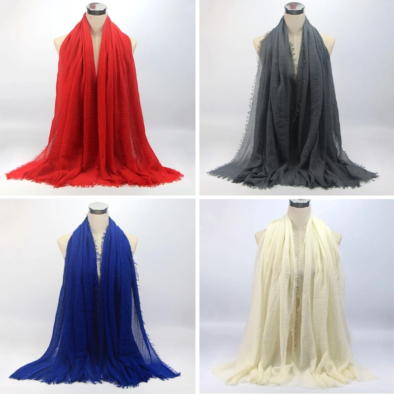 180 см x 95 см хлопок для женщин ислам Макси морщинка облако сплошной цвет хиджаб шарф платок мусульманская длинная шаль палантин обертывание