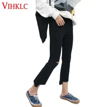 Черные джинсы женские Весна Лето Корейская версия шикарные тонкие брюки окантовка микро брюки-клеш Средняя Талия Брюки X229