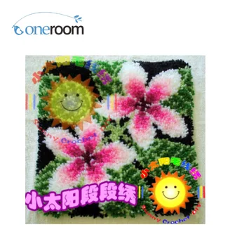 

BZ160 Pink Flowers Hook Rug Kit Pillow DIY Unfinished Crocheting Yarn Mat Latch Hook Rug Kit Floor