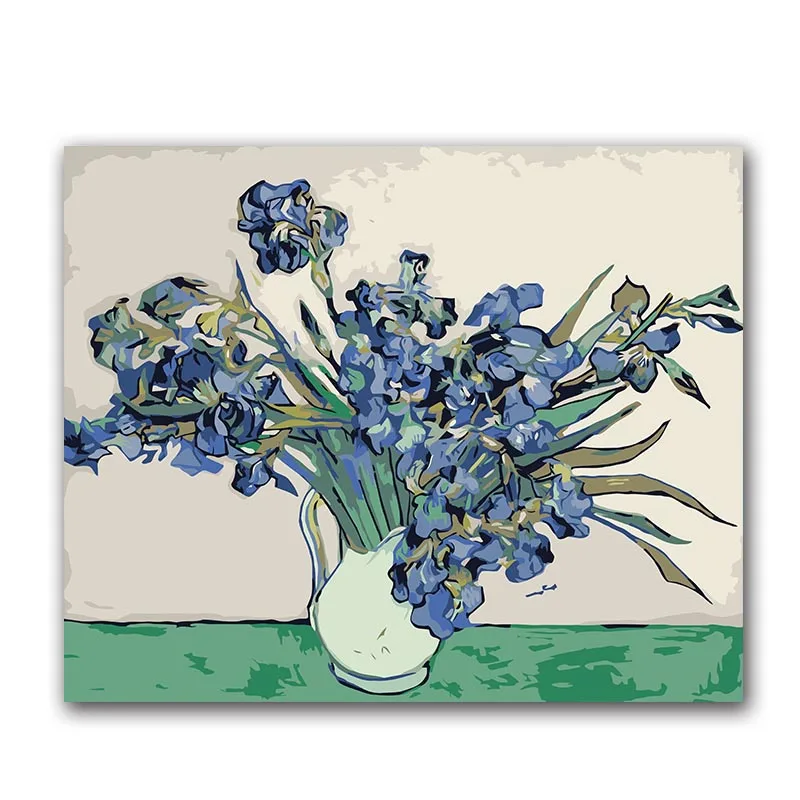 

DIY oil paints by numbers Irises Vase flower arrangement Van gogh's paintings pictures coloring with kits