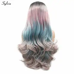 Sylvia темно Омбре фиолетовые синие длинные волнистые парики для леди вечерние синтетические парики на кружеве термостойкие волокна замена