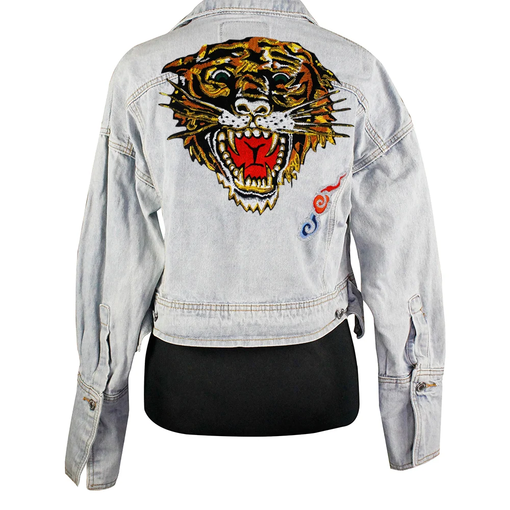 

Large Sequin Tiger Head Embroidery Cloud Applique Decorated Fabric Clothes Patches for Jacket Back Badges Craft Sewing A232