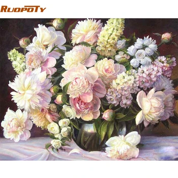 

RUOPOTY Frame Pink Flowers DIY Painting By Number Modern Acrylic Paint On Canvas Painting Unique Gift For Home Decor 40x50cm Art