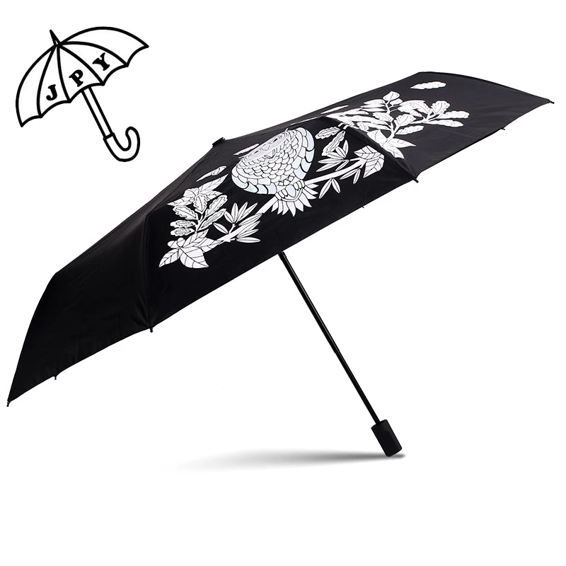 Animal Owl Printed 3 Folding Men Color Changing Parasol Windproof Umbrellas Sun Protection Clear