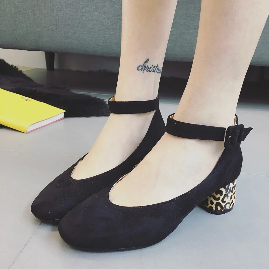 

2017 Women's Square Toe Pumps Leopard Horsehair 4.5cm Zapatos Mujer Tacon Chaussure Femme Women Pumps