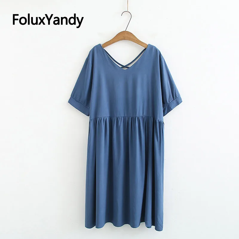 

Backless Summer Dress Mid-Calf Vestidos V-neck Casual Short Sleeve Loose Dress Plus Size XXXL KKFY3575