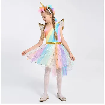 

Halloween Girls Dress Cosplay Kids Dresses For Girl Costumes Ball Gown Toddler Girl Dress Rainbow Party princess Clothes