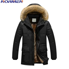 NORMEN hombres moda Solid Parkas con piel con capucha Casual algodón acolchado abrigo de lana chaqueta de invierno hombres Streetwear Drop Ship