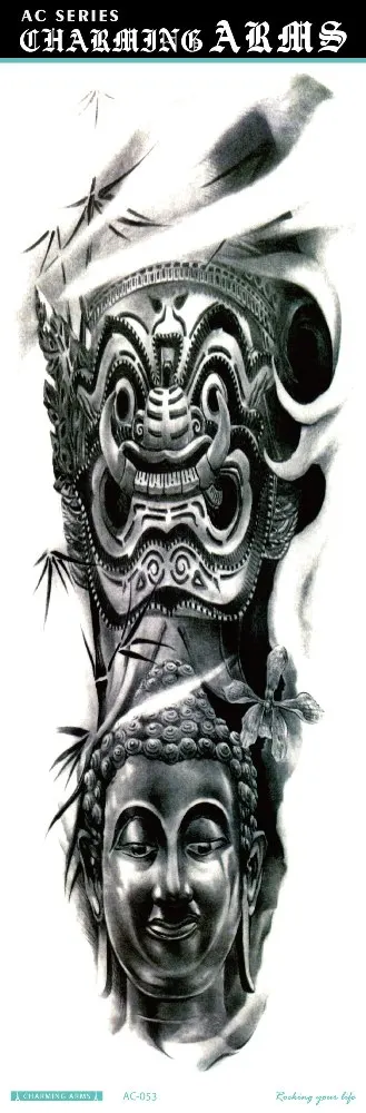 Rocooart черный временные татуировки наклейки для мужчин полный для боди-арта рукав 6x48 см череп дизайн большой водонепроница - Цвет: AC-053