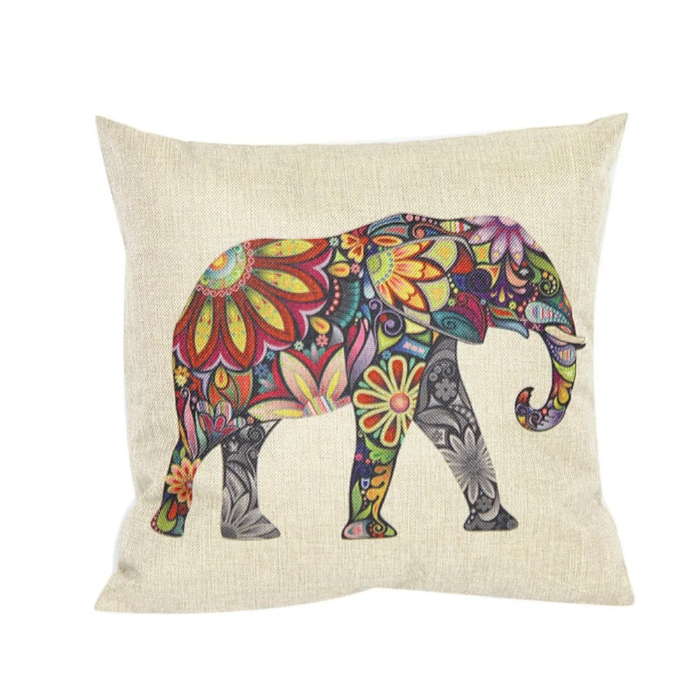 

2017 Hot Style European Creative Synthesis Of Linen Pillow Cases Colorful Elephants