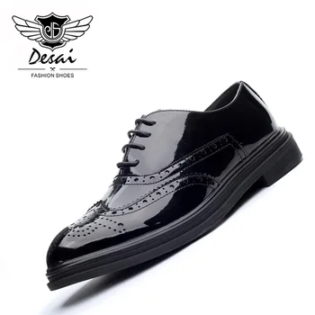 

DESAI British Style Pointy Carved Casual Shoes Fashion Patent Leather Business Dress Shoes Men's Formal Oxfords Shoes