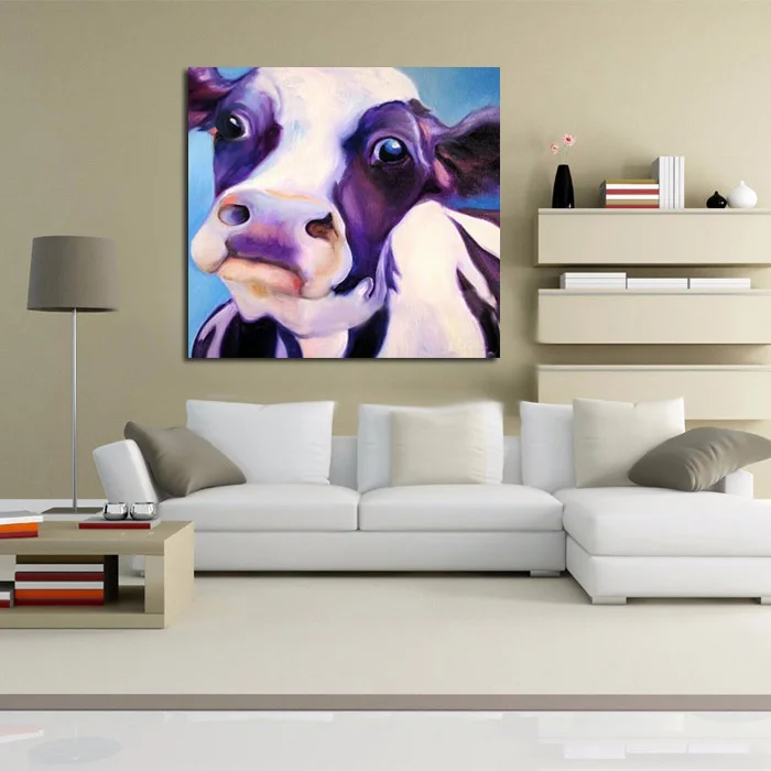 

Big Eyes Cute Silly Cow Wall Picture Canvas Hand Paint Chinese Wall Art Wall Pictures For Living Room Decor