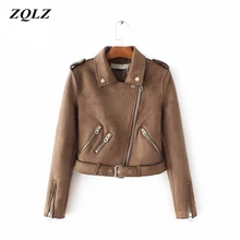 ZQLZ Осень Зима мотоциклетная кожаная женская куртка из искусственной замши зауженные кожаные куртки модная верхняя одежда в стиле панк пальто