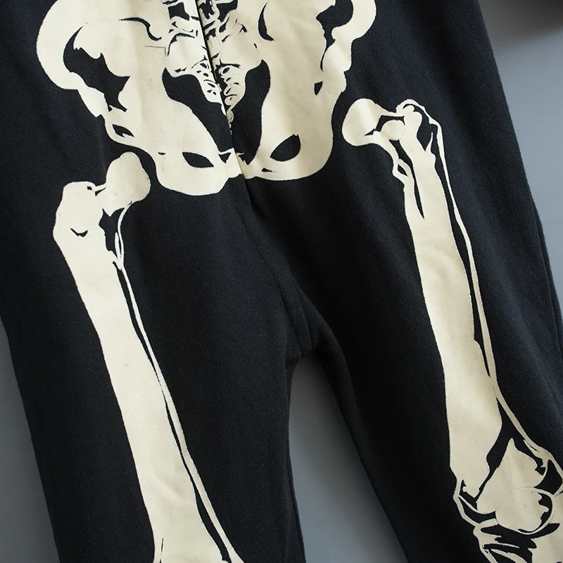 Skeleton Autumn Winter Teens Overalls Jumpsuit Kids Hooded Sleepwear Children Onesie Sleepers Pajamas Halloween Costume