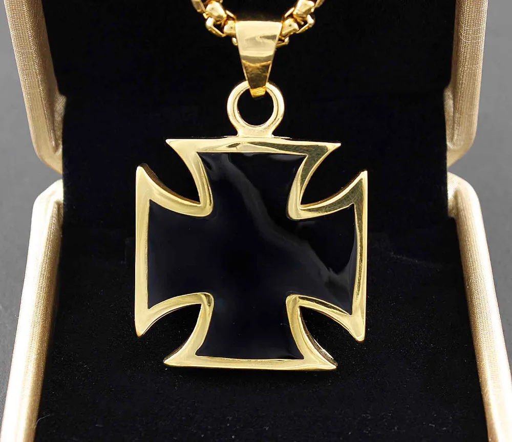 Gold Black German iron cross pendant 